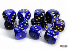 Gemini Black-Blue/gold 16mm d6 Dice Block (12 dice) - CHX26635